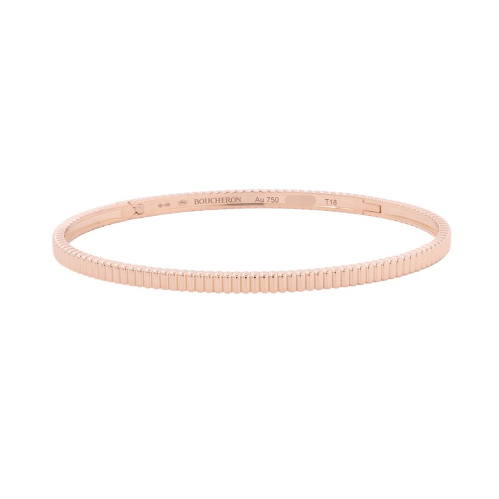 Boucheron Quatre Grosgrain Bangle Bracelet Size Small/18 18K Pink Gold JBT00748
