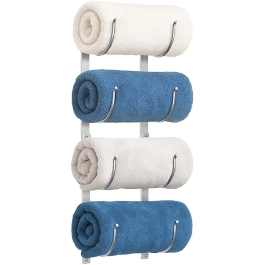 Bathroom Rolled Towel Rack: 4-Tier Wall Mounted Towel Storage Holder, - Image 2 of 4