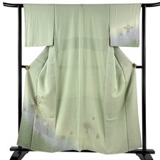JAPANESE KIMONO TSUKESAGE LIGHT GREEN 158cm 5 ft 2 in PURE SILK B2917