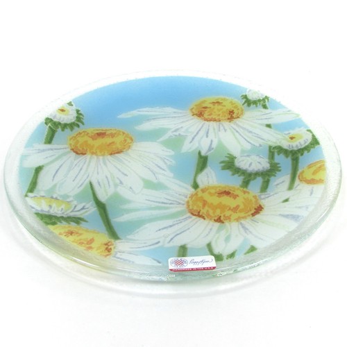 NEW Peggy Karr CONEFLOWER 11" Round Plate Fused Glass Blue Sky Daisy RARE MIB - Picture 6 of 13