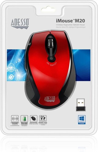 Adesso M20R WRLS Ergo Optical Mouse 6 Buttons Red - Picture 6 of 8