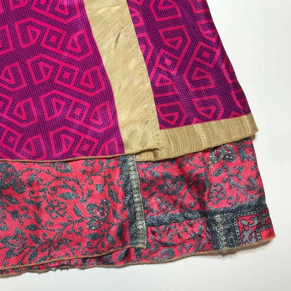 Mujer Favorecedora India Gitana Vintage Seda Sari Magic Wrap Falda Rosa Combo Foto 4 de 4