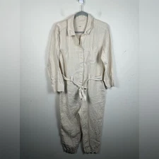 Toast Jumpsuit Size XS 100% Linen Beige Stone Belt Boilersuit Taper Leg Utility