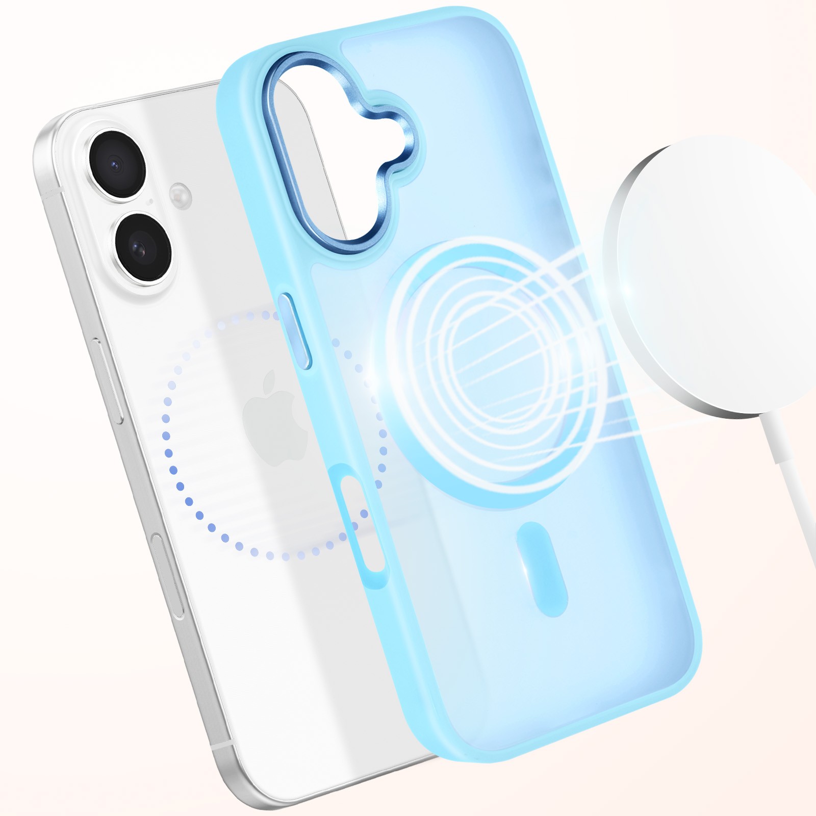 Coque iPhone 16 bleu clair protection rigide givrée Avizar