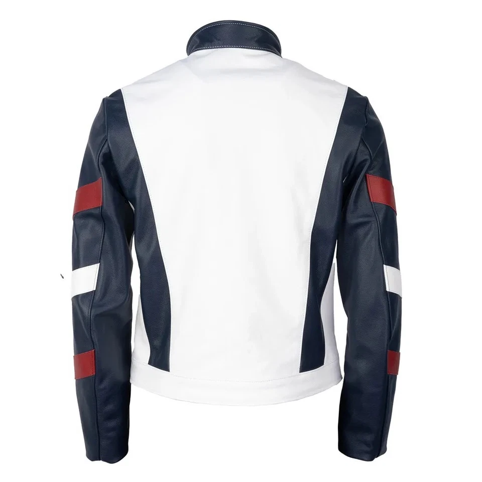 New Handemade Bruce Lee Navy and White Leather Jacket - Image 4 of 4