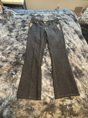 Boom Boom Jeans Women s Size 8 Dark Wash Flared Denim Sequin Pocket Y2K McBling