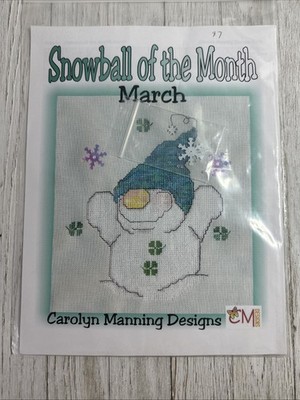 2 Snowball of the Month Cross Stitch Patterns March & April with Beads & Charms