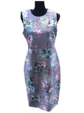 Calvin Klein Floral Plaid Sheath Dress Women’s Size 10 Midi Stretch Knit Career