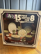 Vintage 45 Pc Avocado Green Floral Melmac MCM Dinnerware Service For 8 In Box!