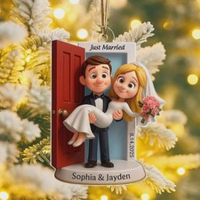 Personalized Our First Christmas Married Ornament, Customized Wedding Couple