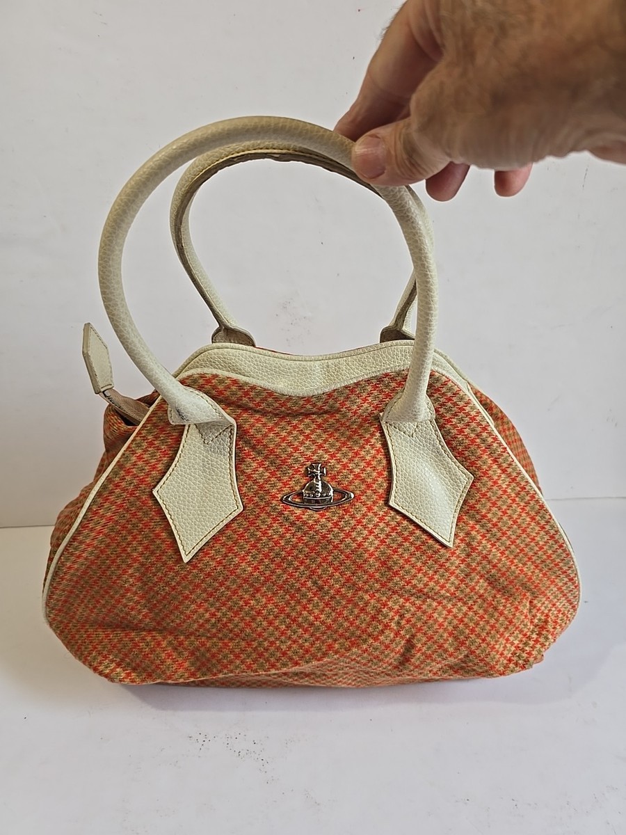 Rare Vivienne Westwood Yasmin Orange Houndstooth Check Pattern Bag
