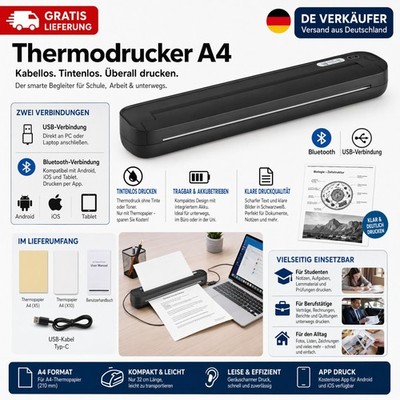 Thermodrucker A4 Bluetooth Mobiler Drucker Tattoo Transfer Schablonendrucker NEW