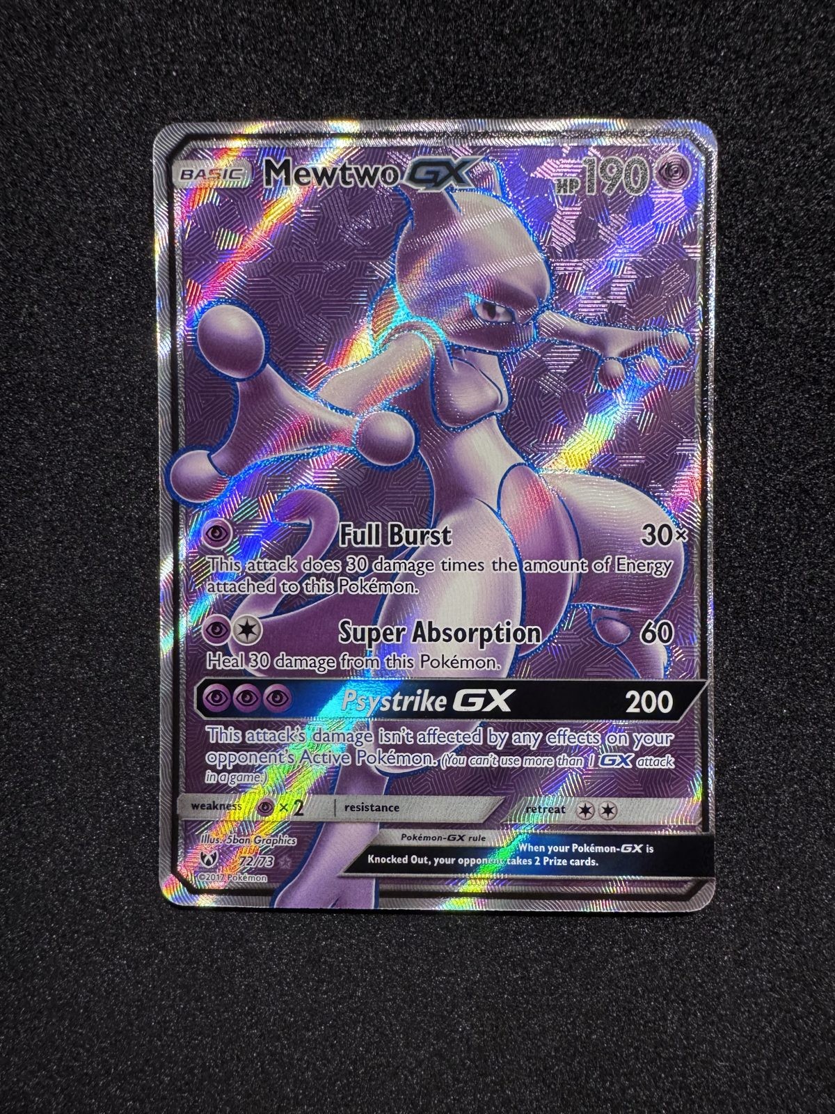 Mewtwo GX 72/73 Holo Full Art Shining Legends Pokemon Card - NM