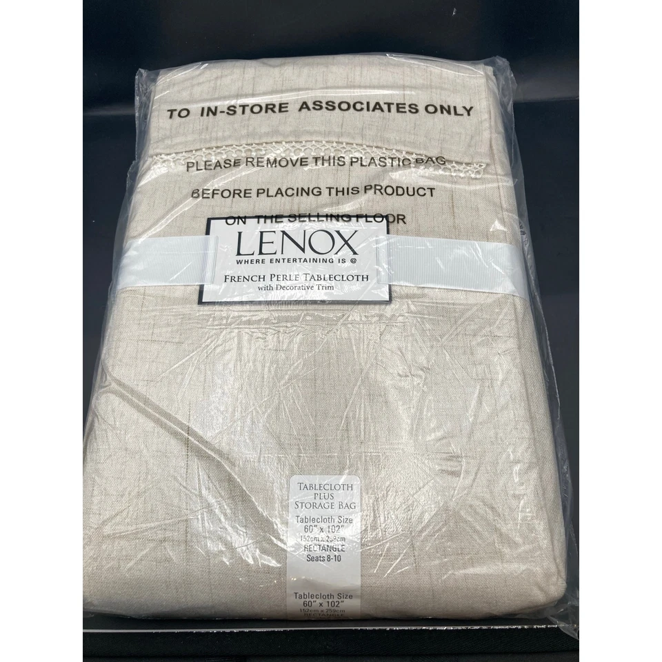 Lenox French Pearl Natural Tablecloth w/ Decorative Trim 60x102 Storage Bag NIP - Image 4 of 4