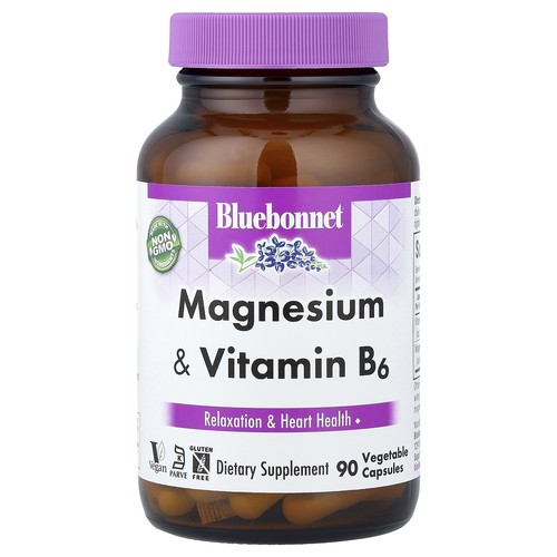 Bluebonnet Nutrition Magnesium Plus B6 90 Vcaps Egg-Free, Fish Free,