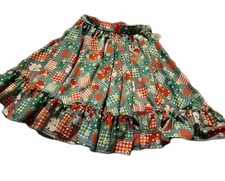 Prairie ruffled VTG womens M green red gingham ruffled daisy skirt polka dots
