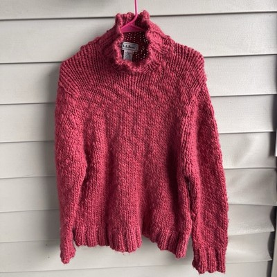 LL Bean Women's 100% Wool Sweater Mock Neck Size M Red Chunky Slouchy Cozycore