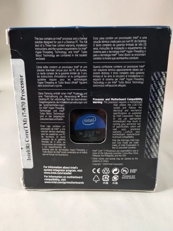 Factory Sealed Intel Core i7-870 Processor 2.93 GHz 8 MB Cache Socket LGA1156 - Image 3 of 4