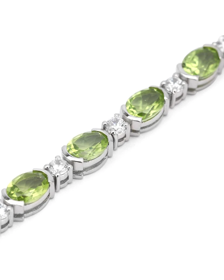 Brazalete tenis medio bisel peridoto diamante oro blanco 14k regalo de boda para ella Foto 2 de 4