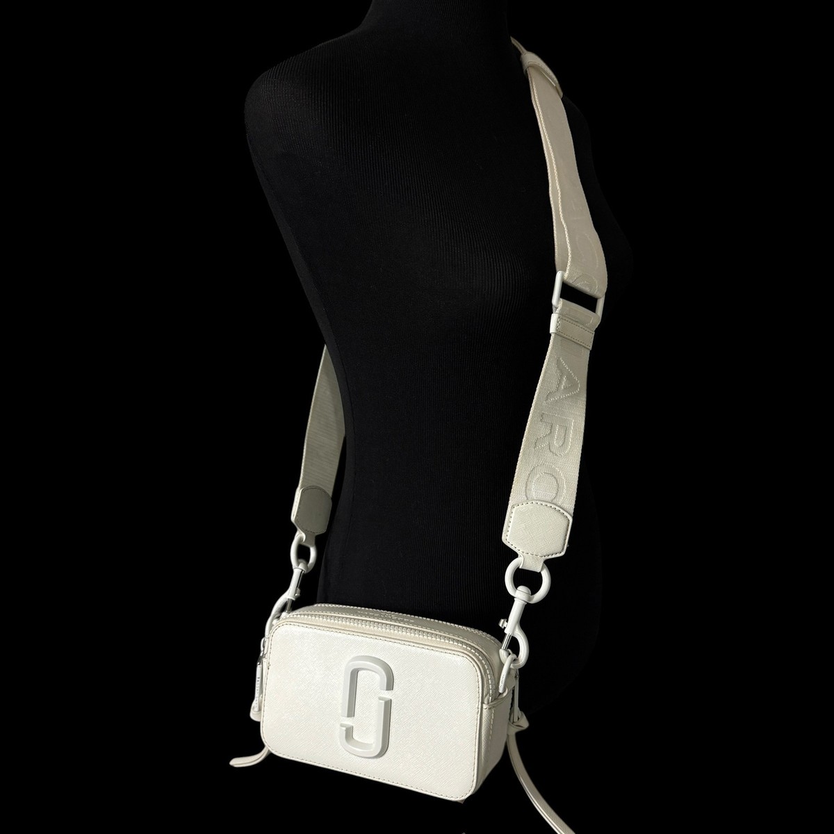 Marc Jacobs Snapshot Bag White Leather Shoulder Purse Webbing