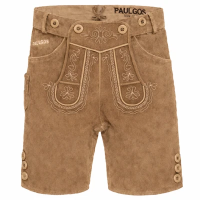 PAULGOS Herren Trachten Lederhose + Träger Echtes Leder kurz 2 Farben 44-60 HK2  - Bild 1 von 3