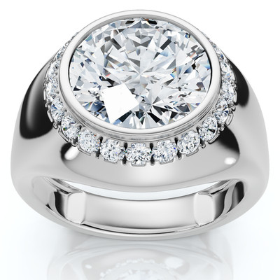Zertifizierter 3 1/3 kt Herren Zargenfassung Diamant Halo Siegelring 14 kt Gold Lab Grown