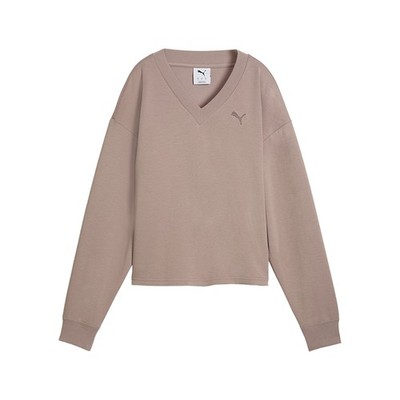 PUMA Essentials Elevated Comfort VNeck Long Sleeve Sweater Womens Beige  6918168