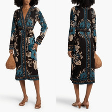 FARM RIO Chic Black and Blue Floral Long Sleeve Dress DM4