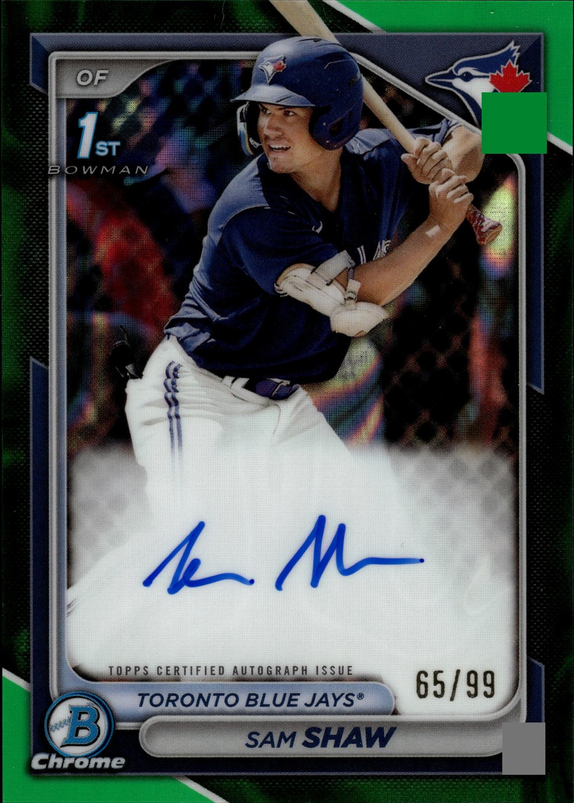 2024 Bowman Chrome Prospect Autographs Green Lava Refractors Sam Shaw 1st 65/99