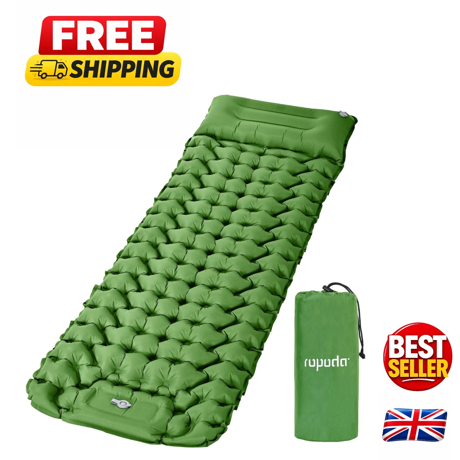 Portable Inflatable Camping Mat with Pillow & Built-in Foot Pump - 77'' x 27''