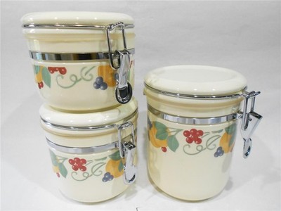 NEW 3-pc CORELLE Coordinates ABUNDANCE FRUIT Acrylic STORAGE JAR Canister Set