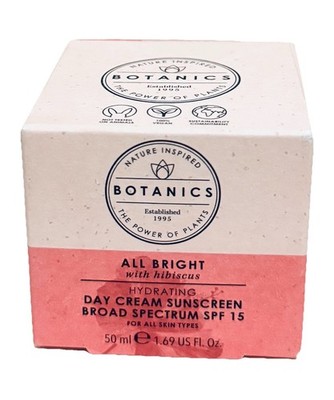 Botanics Organic,  Day Cream Sunscreen SPF 15 All  Skin Types, 1.69 Oz New..