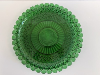 Vintage Anchor Hocking Waterford Green Cake Serving Plate/Relish Platter 13.75''
