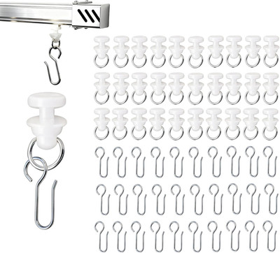 100 Stück Gardinenröllchen und Haken Set   50 Kunststoff Gardinengleiter und 50