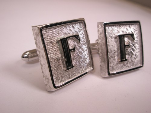 F Monogram Initial Letter Font Vintage SWANK Cuff Links & Tie Bar Clip - Picture 6 of 10