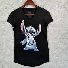 Disney Lilo & Stitch Black Graphic T-Shirt Sz S Shirt Sleeve V-Neck