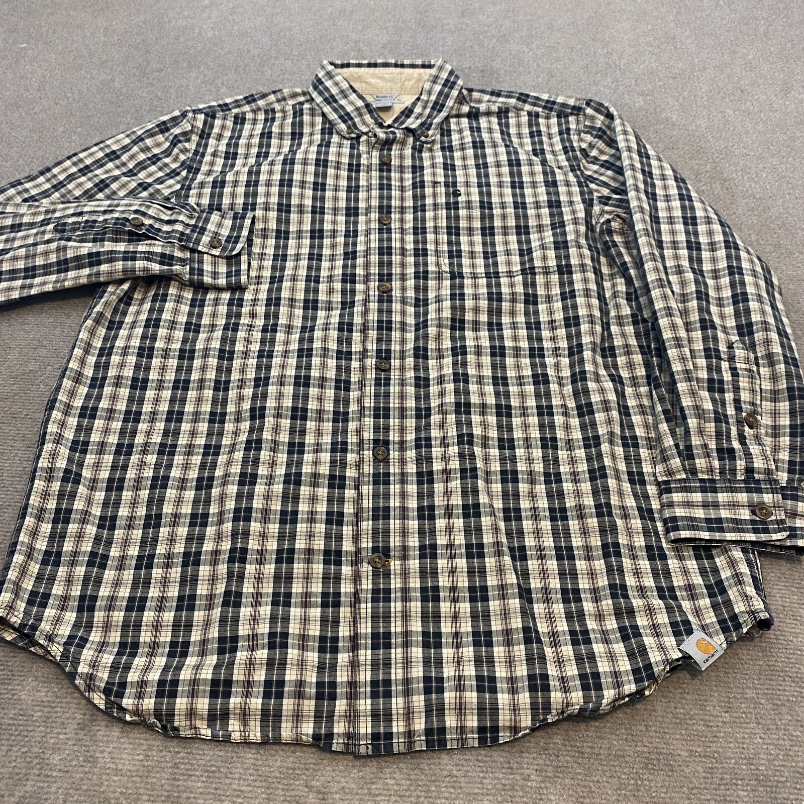 Carhartt Shirt Men's Large Bellevue Button Front Long Sleeve Plaid 101489 Grunge