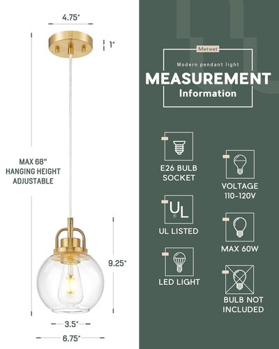 2 Pack Pendant Lights Kitchen Island, 7" Brushed Gold Pendant Light Fixtures ... - Picture 2 of 7
