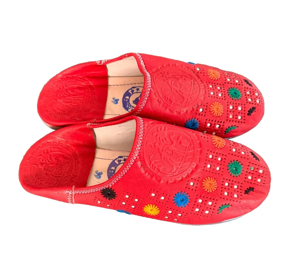 Zapatillas de boda Babouche de cuero marroquí para mujer multicolor rojo talla 8 Foto 3 de 4