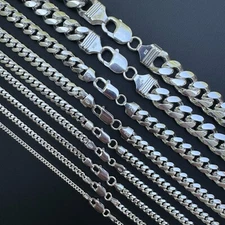 Mens Real Solid 925 Sterling Silver Miami Cuban Chain 2-12mm Heavy Link Necklace