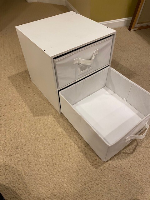 White 2-Drawer Cube Storage with Handled Fabric Bins