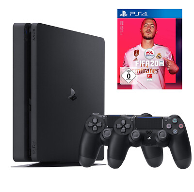 PS4 - Konsole Slim 1TB #schwarz + Fifa 20 + 2 Original Controller Top Zustand