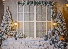10x8ft Christmas Tree Garland Decor Stair Snow Photo Background Vinyl Backdrop