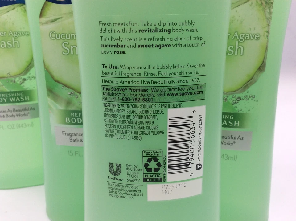 Suave Essentials Jabón Corporal, Pepino Agave Smash, 15 OZ, ESTUCHE DE 6 Foto 3 de 4