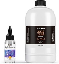 Nicpro Titanium White Color Acrylic Pour Paint, 33.8 Ounce Pre-Mixed Pouring Pai