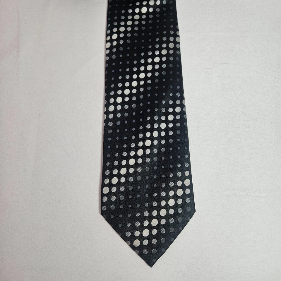 Gravata masculina geométrica preta Alexander Julian 100% seda feita à mão 4 x 60" - Imagem 3 de 4