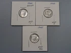 3 Different BU Silver Mercury Dimes: 1941, 1942, 1945.  #15