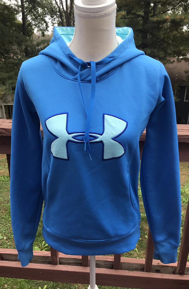 Women Blue Hoodie Sweatshirt Cold Gear Warm Pullover Big Logo-Small -Under  Armor