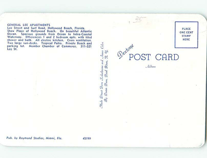 Pre1980 APARTMENT MOTEL SCENE Hollywood Beach Near Miami Florida FL