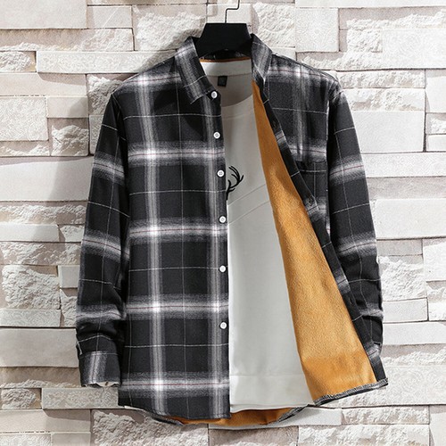 Fleece Sherpa Lined Shirt Casual Plaid 
